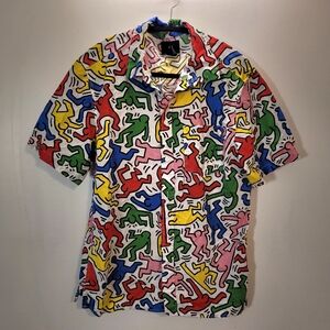 Keith Haring X H&M White Short Sleeve Casual Button Down Shirt - Size S